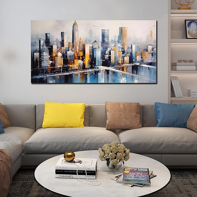 Large Canvas Wall Art Modern Living Room Bedroom Home Office Wall Decor City Landscape Painting Framed Canvas Prints Ready to Hang Size 30x60