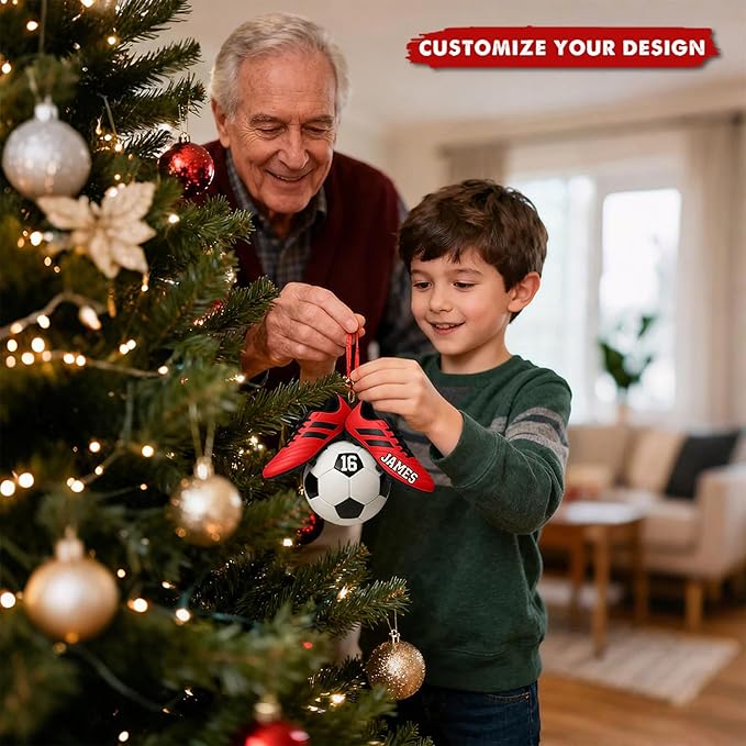 NAZENTI Personalized Soccer Ornament, Custom Soccer Christmas Ornament with Name & Number, Unique Sports Keepsake Gift for Boys, Girls, Kids & Teens, Holiday Tree Decoration, Christmas Tree 2D Flat