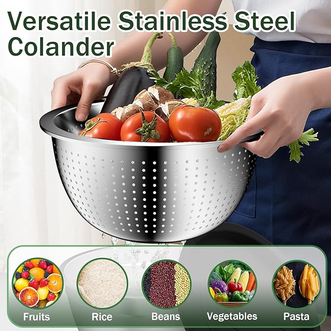 Mixing Bowls with Lids Set, 16PCS Stainless Steel Mixing Bowls,Nesting Storage Bowls for Kitchen with Mixing Bowl, Colander, Strainer & Grater, Metal Salad Bowl for Kitchen Gadgets, Black