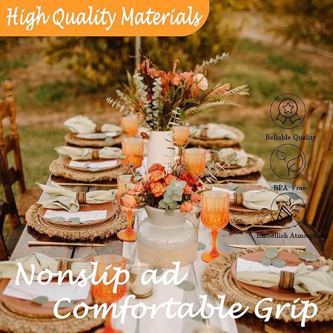 Plastic Wine Glasses，Plastic Goblets Vintage Style Cordial Drinking Glasses for Wedding Reception, Grand Event Party Supplies (24, Pumpkin orange)