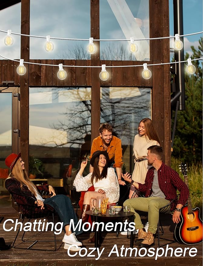 SUNSGNE White String Lights Outdoor, 50FT White Outdoor Lights with 52 G40 Shatterproof LED Bulbs(2 Spare) for Patio Garden Porch Pergola Bistro Outside Decorations, E12 Socket