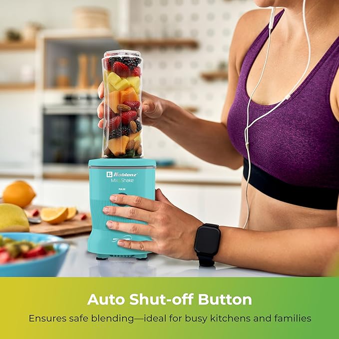 Koblenz Mix&Shake Blender, 20 oz Portable Blender, 600W Motor, Pulse, ON/OFF Functions, Stainless Steel Blades, Shakes, Sauces, Smoothie Maker, (1) 20 oz To-Go Bottle, Green, MSKM-600 V