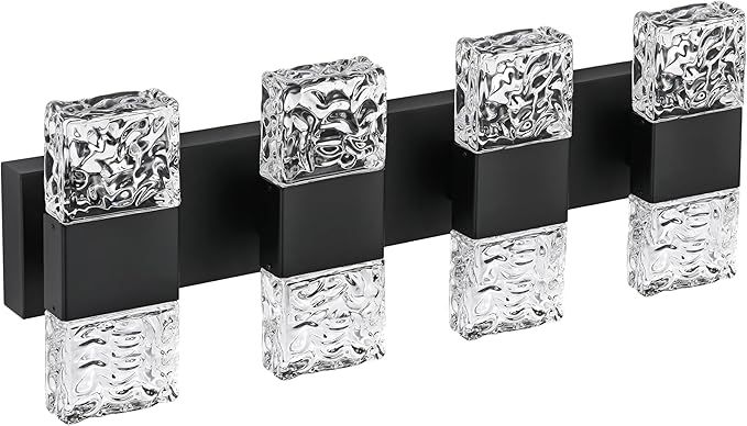 MELUCEE LED Bathroom Vanity Light 32W Crystal Vanity Light Bar 23.6 in Modern Black Bathroom Light Fixtures Crystal Wall Sconce for Bath Powder Room Entryway, 3000K Warm Lighting