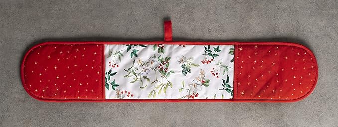 Maison d' Hermine Double Oven Mitt (7" x 35") 100% Cotton Heat Resistant BBQ Cooking Gloves with Loop for Thanksgiving Christmas Decorations Baking Cooking Barbeque Handling Hot Pan (Noel)