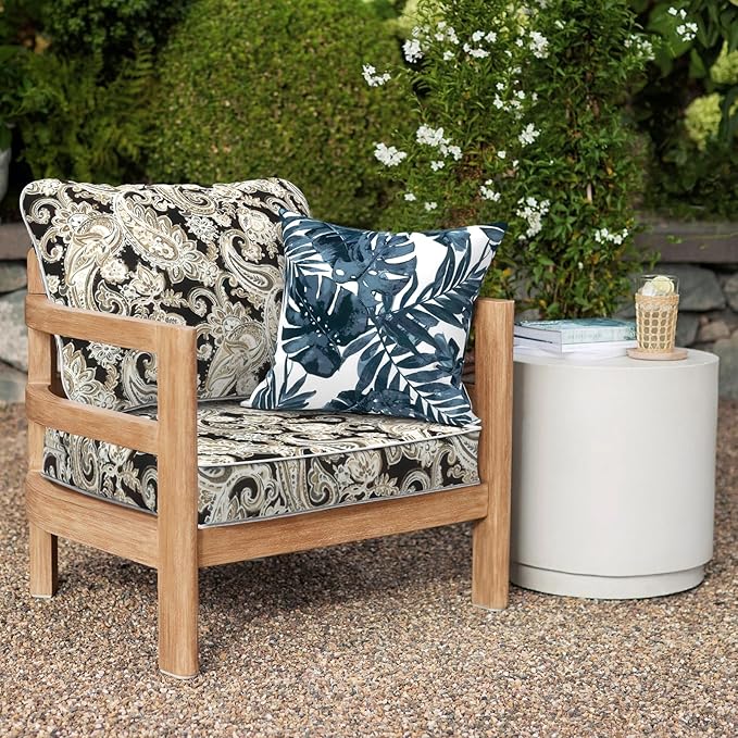 Outdoor Deep Seat Cushions Set 24 x 24 Inch for Patio Furniture,Water Resistant Chair Cushions Replacement Includes Seat Cushion & Back Pillow for Couch Sofa, Wicker Chair - Paisley Black