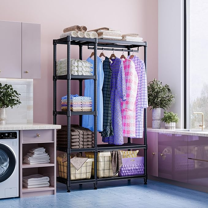 IZEUK Heavy Duty Garment Rack, Closet Organizer and Clothes Rack for Hanging Clothes with 1 Hang Rods, Freestanding Adjustable Metal Wardrobe, 15.4" D x 35" W x 71.5" H, Max Load 1000LBS, Black