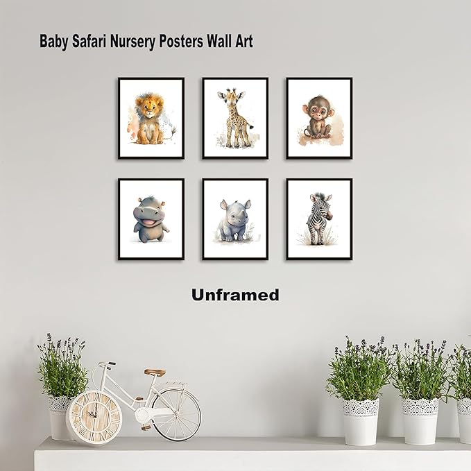 Funny Bathroom Animal Canvas Wall Art Set of 9, Baby Nursery Posters Wall Decor Painting,Tiger Lion Elephant Giraffe Monkey Posters Prints for Bathroom Bedroom Babyroom 8x10In Unframed