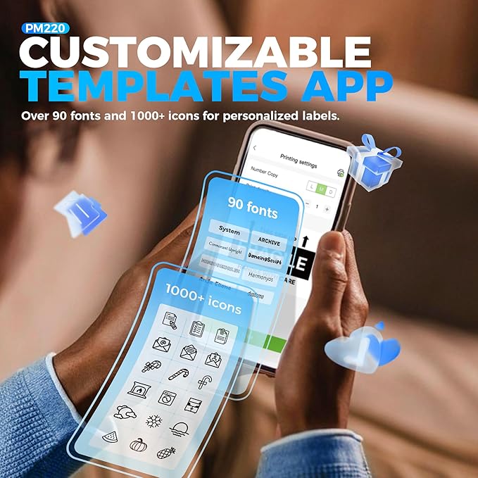 Nelko PM220 Bluetooth Label Maker Machine With Tape, 2 Inch Portable Thermal Printer for Small Business, Logo, Clothing, Sticker for Phones & PC, With 3 Labels, Deep Blue