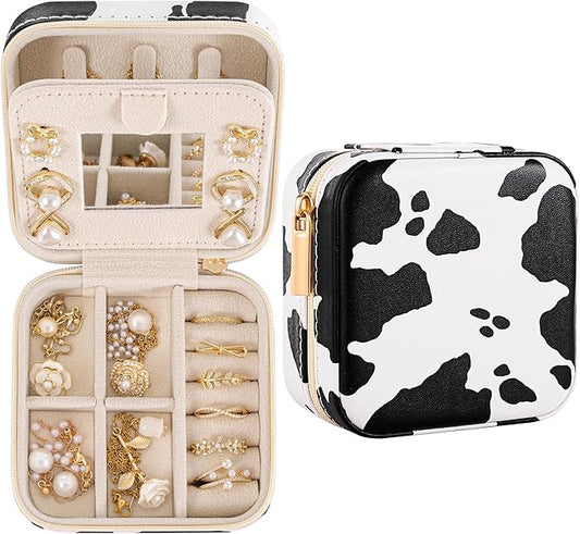 Cow Print Trave Jewelry Case, Animal Print Jewelry Box for Women Girl, Trinket Box Organizer, Adorable Birthday Gradution Gift