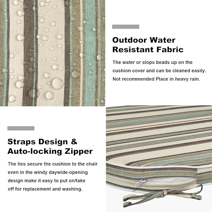 Set of 2 Outdoor Chair Cushions 19"x19"x2",Water Repellent Dining Seat Cushion with Ties and Removable Covers, Chair Cushions for Indoor and Patio Furniture, Stripe Onyx