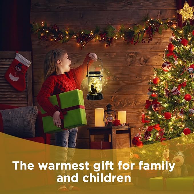 Styleonme Decor Mobile Outdoor Solar Lanterns, Cat & Butterfly Fairy Lights Theme Garden, Mason Jar Solar, Gifts for Mom, Grandma, Women, Everyone, Cat Themed Gifts, Garden Fence Patio Lawn Decor