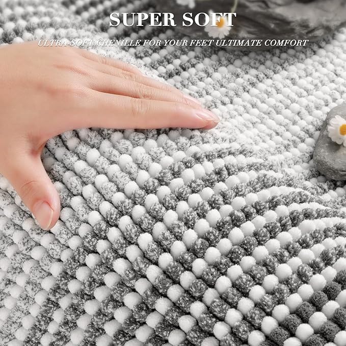 BSICPRO Bathroom Rugs and Mats Sets, 2 Piece Thick Absorbent Chenille Bath Mat Rug Set Non Slip, Soft Shaggy Bath Room Floor Mats for Bathroom, Machine Washable (Gray, 24" x 70" Plus 20" x 32")