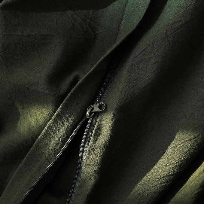 JIYUAN 100% Washed Cotton Duvet Cover Set 3 Pieces Queen, 1 Duvet Cover 90x90 Inches(Comforter Not Included) and 2 Pillowcases,Linen Feel Bedding Set Comfy and Breathable,Olive Green