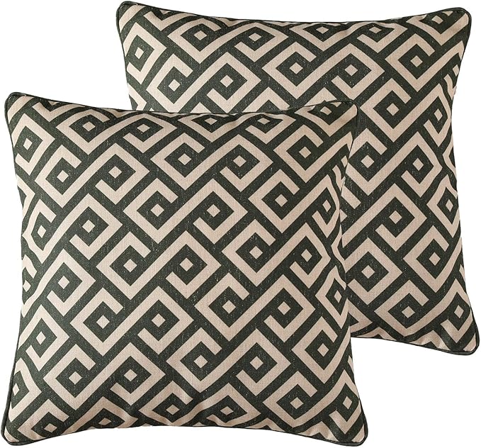 Design Linen Classic Vintage Throw Pillow Covers 18"x18" Pack of 2, Minimalist Square Cushion Covers with Green Irregular Plaid Pattern Decor Pillowcases for Bed,Living Room,Outdoor,Car