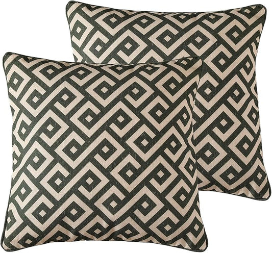 Design Linen Classic Vintage Throw Pillow Covers 18"x18" Pack of 2, Minimalist Square Cushion Covers with Green Irregular Plaid Pattern Decor Pillowcases for Bed,Living Room,Outdoor,Car