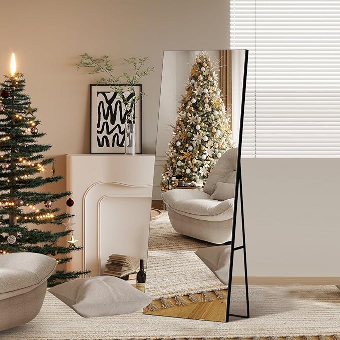 56x18 Frameless Full Length Silver Coating Mirror w/Distortion Free, HD Reflection &Anti Desilvering, Tempered Glass & Shatter Proof Film Doubling Safety, Easy Setup w/Stand, Wall/Standing