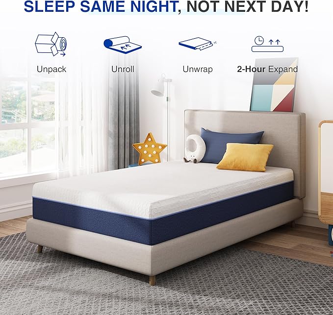8 Inch Twin Gel Cooling Memory Foam Mattress, Pressure Relief, Medium Firm Support，Mattress in a Box, CertiPUR-US Certified