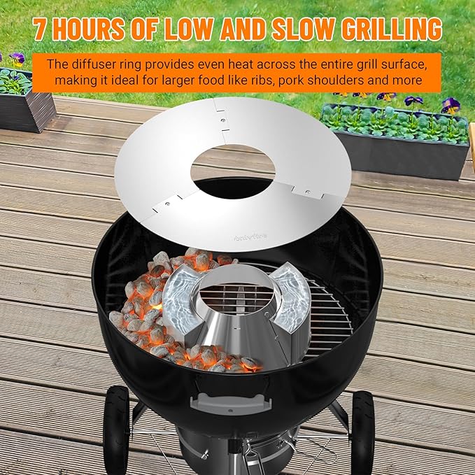onlyfire Charcoal Basket, BBQ Whirlpool Stainless Steel Ash Basket with Water Reservoirs Charcoal Heat Controller Charcoal Grill Cone for 22”/26” Weber Kettle Charcoal Grills
