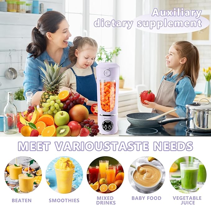 EasySpeed Personal Portable Blender,USB Type-C Rechargeable,700ml Juicer Cup,12 Stainless Steel Blades,4 Gear Modes,1500mAh Battery Capacity,Perfect for Fresh Juice at Home (Purple)