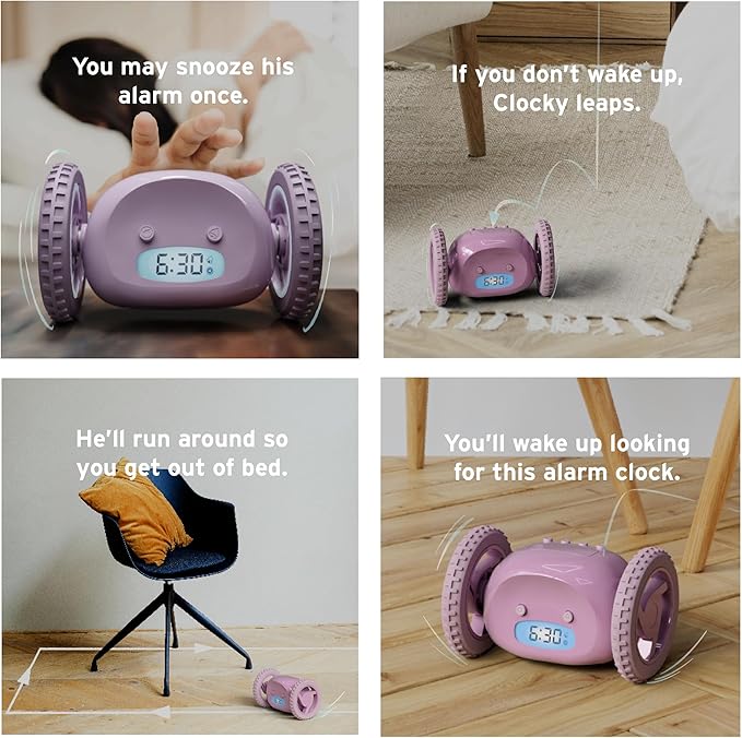 CLOCKY Extra Loud Alarm Clock for Heavy Sleepers on Wheels Rolls Runs Away Vibrating, Easy To Set Super Smart Snooze Digital Bed Shaker Alarm Clock Funny Gift for Adults Kids Teens Bedrooms (Lavender)