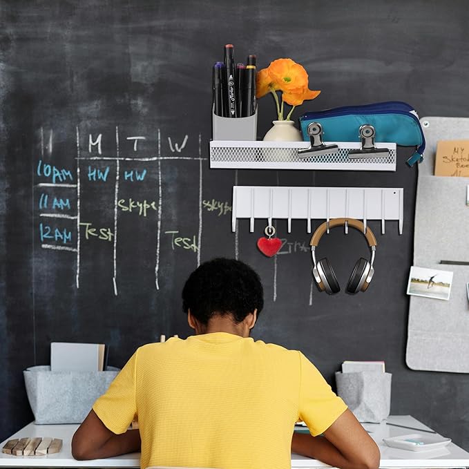 3-Pack Magnetic Spice Rack for Refrigerator, Moveable Shelf with 10 Hooks, Fridge Organizer for Kitchen Storage, White