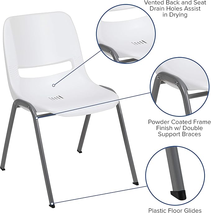 EMMA + OLIVER White Ergonomic Shell Student Stack Chair - Classroom Chair / Office Guest Chair