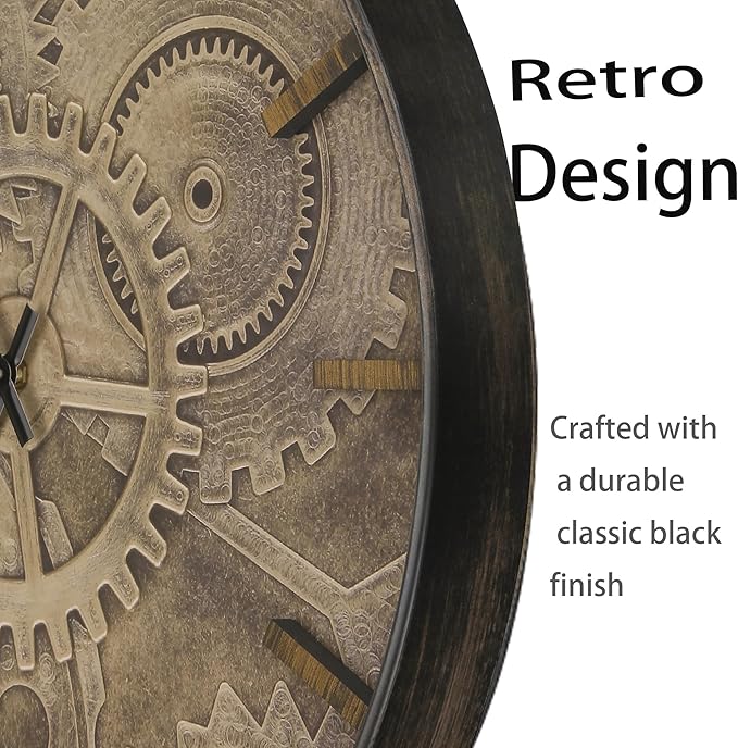 20 Inch Large Wall Clocks for Living Room Decor with Moving Gears,Silent Wall Clock Industrial Steampunk,Decorative Rustic Clocks for Farmhouse Home Battery Operated