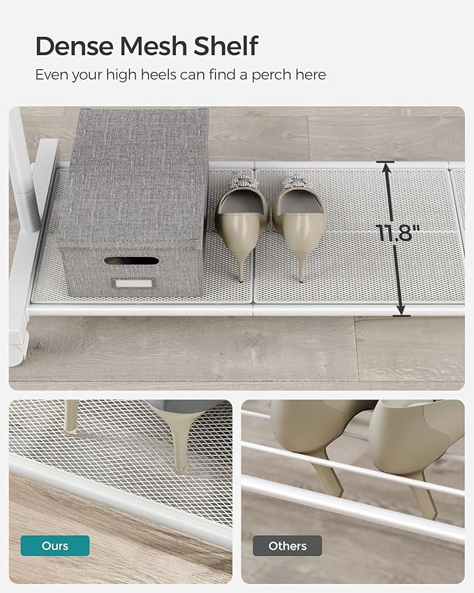 SONGMICS Clothes Rack with Wheels, Clothing Rack for Hanging Clothes, 25.4 mm Metal Garment Rack with Dense Mesh Storage Shelf, 110 lb Load Capacity, 2 Brakes, Cloud White UHSR025W01