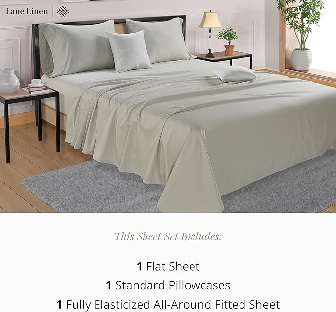 LANE LINEN 600 TC 100% Mercerized Cotton Twin XL Sheets Set, Soft & Comfy Sateen Weave - Perfect for Hospital beds or Dorm Room, Luxury Hotel Like Thick Sheets Twin XL Size Sheet Set - Mineral