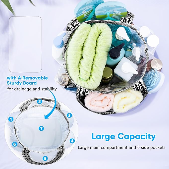 Mesh Shower Caddy Portable for College Dorm Room Essentials with Waterproof Phone Pouch, Shower Bag with Reinforced Bottom for Beach,Camping, Swimming,Gym, Quick Dry Toiletry Bag with 6 Pockets