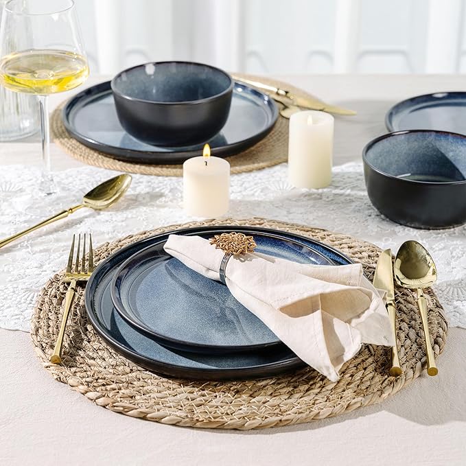 AmorArc Stoneware Dinnerware Sets,Round Reactive Glaze Plates and Bowls Set,Highly Chip and Crack Resistant | Dishwasher & Microwave Safe Dishes Set,Service for 4 (12pc)