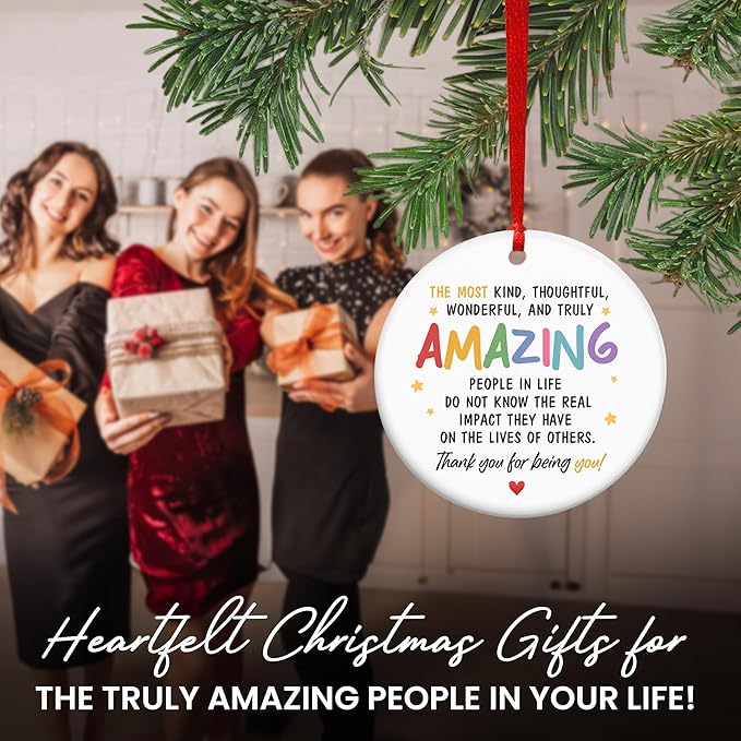 GEEMBI Christmas Coworker Gifts for Women Friends - Ceramic Christmas Ornaments 2025 for Tree Decorations - Inspirational Appreciation Thank You Gifts for Coworkers Work Bestie, Stocking Stuffers