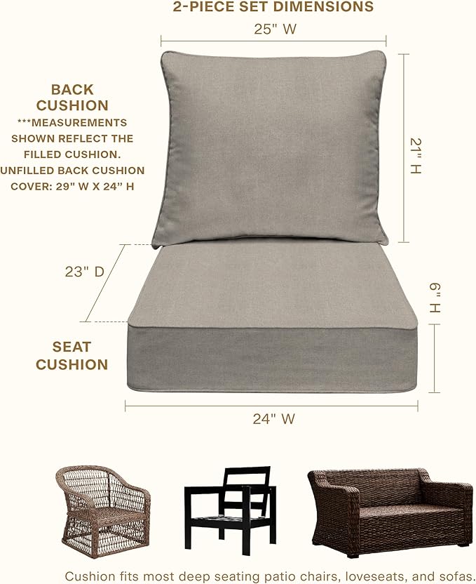 Honeycomb Outdoor Deep Seat, 24 x 23, Solarvie Taupe Chair Cushion for Patio Furniture