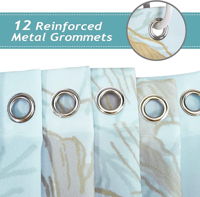 Bonhause Coastal Seahorse Shower Curtain, Blue Ocean Beach Starfish Coral Underwater Bathroom Curtain 72 x 72 Inch Polyester Fabric Waterproof Bath Curtain with 12 Hooks