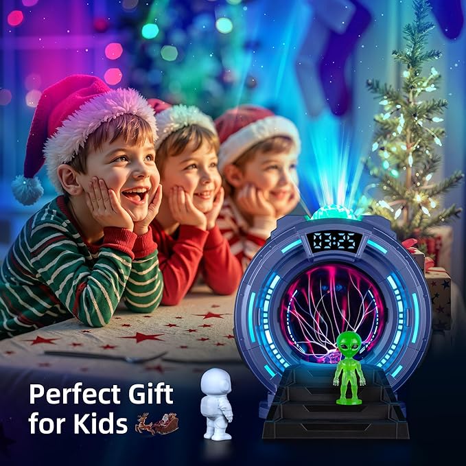 Space Portal Plasma Ball Night Light, LED Galaxy Projector Alien Lamp with White Noise, Bluetooth Music Speaker Alarm Clock,Remote,Star Light for Kids Room Decor Lamp,Christmas/Birthday Gift.(Blue)
