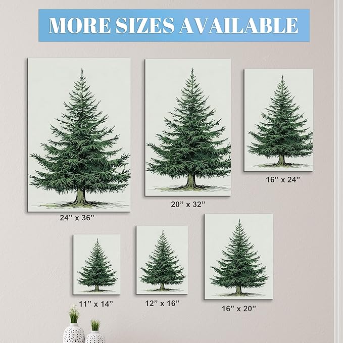Framed Christmas Pictures Wall Decor,Vintage Pine Tree Prints,Winter Christmas Canvas Wall Art Decoration for Bedroom Bathroom Living Room Rustic Xmas Holiday Gifts (Christmas Tree 5, 20'' X 32'')