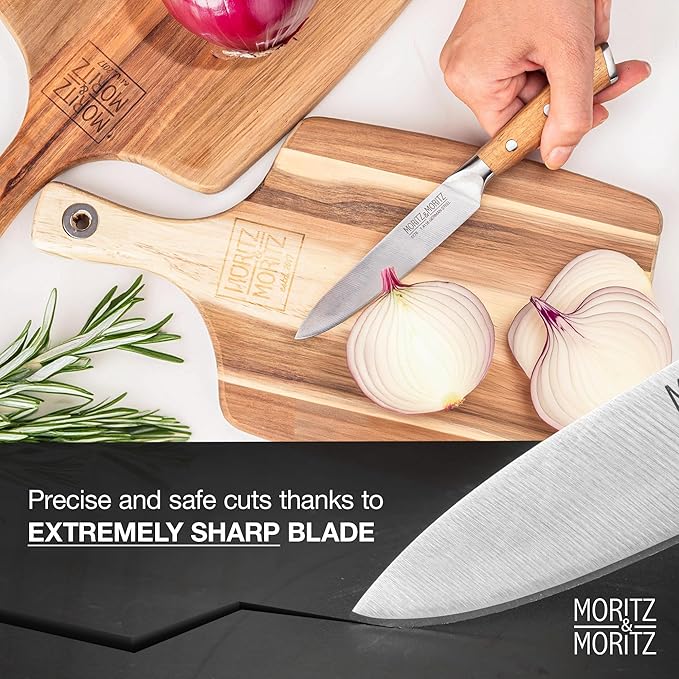 Professional Kitchen Knife 5 inches - All-Purpose Chef's Knife for Meat, Vegetables & More - Cooks Knife with Ergonomic Acacia Wood Handle - German Knife Steel