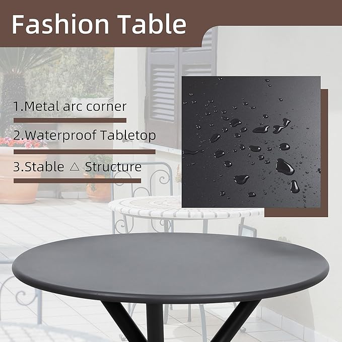 Shintenchi 3 Pieces Patio Bistro Sets, Outdoor Textilene Fabric Conversation Bistro Set, Textilene Fabric Front Porch Chairs Small Patio Furniture Set with Table for Lawn,Garden,Balcony (Black)