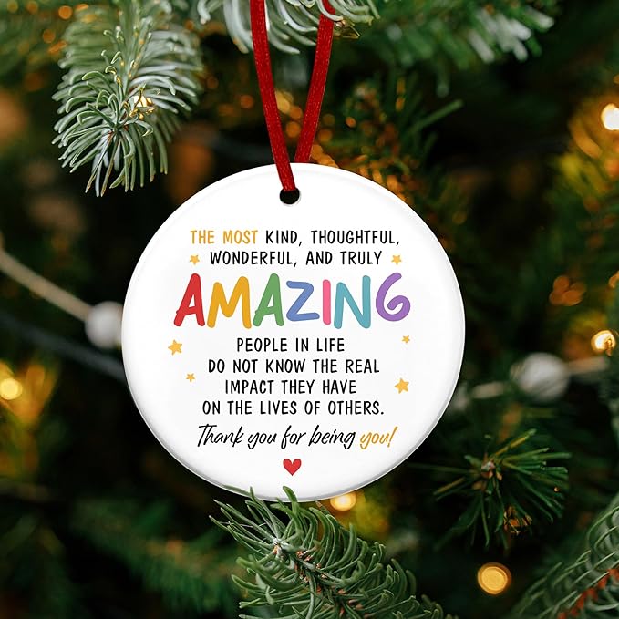 GEEMBI Christmas Coworker Gifts for Women Friends - Ceramic Christmas Ornaments 2025 for Tree Decorations - Inspirational Appreciation Thank You Gifts for Coworkers Work Bestie, Stocking Stuffers
