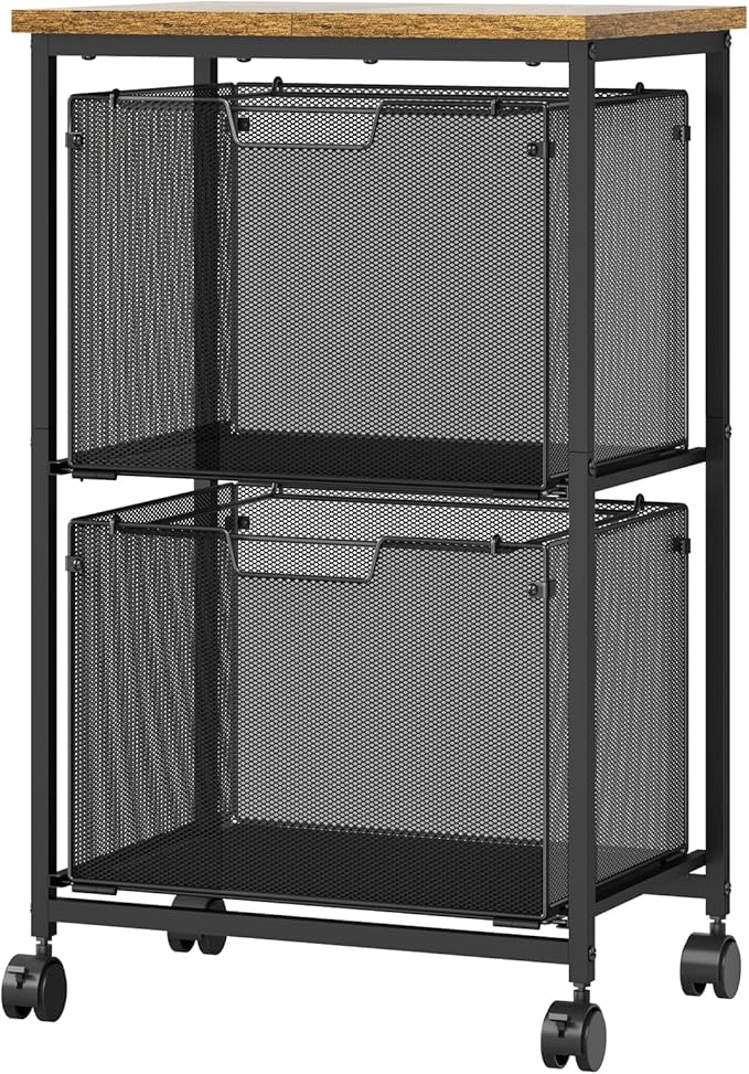 Letter/Legal Mobile File Cabinet, Rolling File Cart with 2 Drawers Filing Cabinet for Home Office, Hanging File Folders Organizer for Under Desk Storage, Mobile Printer Stand, Black and Brown