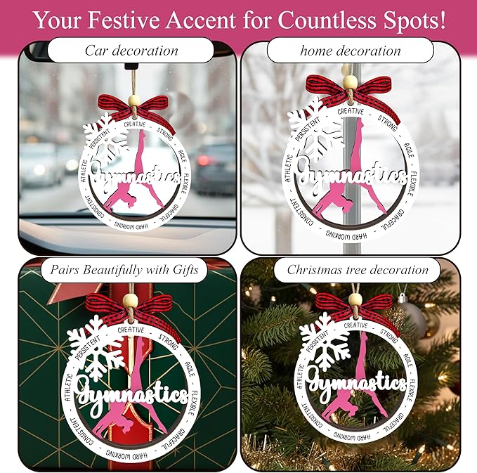 Gymnastics Christmas Ornament 2025-2 Layer Wooden Gymnastic Ornaments for Christmas Tree - Gymnastics Ornament for Girl - Gymnast Gifts for Girls, Athletes - Gymnast Wood Hanging Decor Ornaments