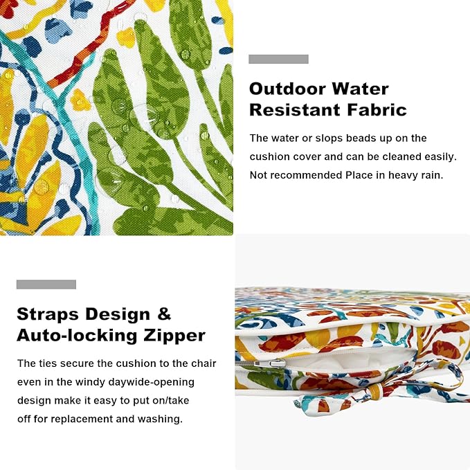 Set of 2 Outdoor Chair Cushions 19"x19"x2",Water Repellent Patio Seat Cushion with Ties and Removable Covers,Dining Chair Cushions for Indoor Kitchen Yard and Patio Furniture,Paisley Multi