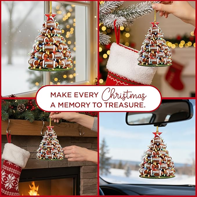 Football Ornaments 2025 - Acrylic Football Christmas Ornaments - Boys Foot Ball Gifts for Foot Ball Players - Sport Ornament for Boy - Stocking Stuffer for Boys