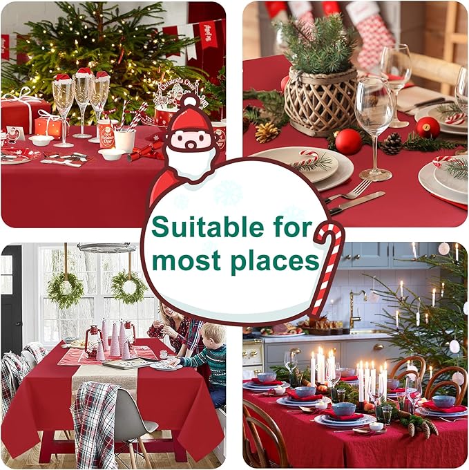 Hiasan 2 Pieces Red Tablecloth Rectangle - Wateproof and Spillproof Kitchen Christmas Washable Polyester Table Cloth for Dining Room, 60 x 120 Inch