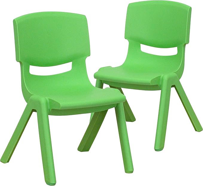 EMMA + OLIVER 2 Pack Green Plastic Stackable School Chair with 10.5" H Seat, Preschool Chair