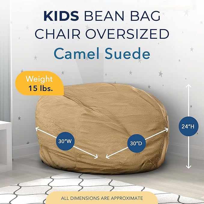 Ultimate Sack Kids Bean Bag Chair, Oversize Bean Bag Chair for Adults, Comfy Chair Bean Bag Couch Lounge Sofa Loveseat Furniture | Camel Suede