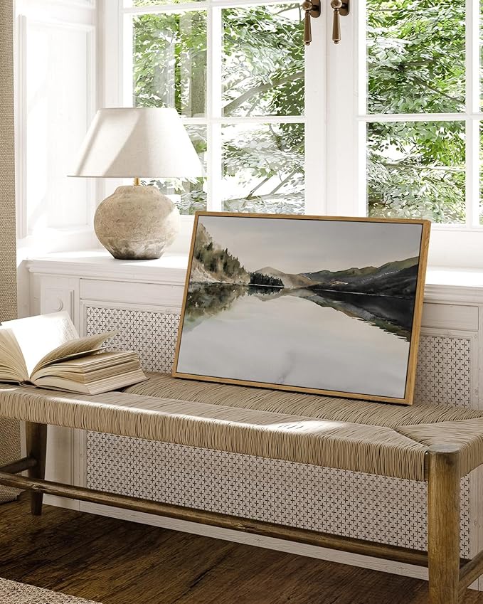 InSimSea Framed Wall Art for Living Room Mountain Reflection Decor Vintage Wall Art Mountain Range Nature Wilderness Art Decorative Rustic for Living Room Bedroom Office Wall Decor 16x24in