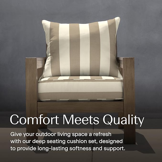 Honeycomb Outdoor Deep Seat, 24 x 23, Cabana Stripe Tan Chair Cushion for Patio Furniture