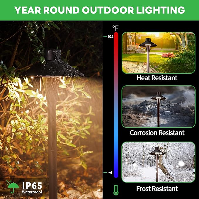 Outdoor Path Lights, LED Landscape Pathway Lights 3000K/4000K/5000K Selectable, 12V Low Voltage Wired, Waterproof 5W 150LM ORB Aluminum for Backyard Patio 6 Pack