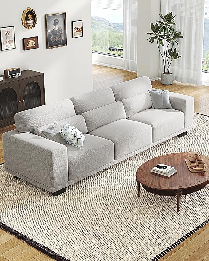 Pipishell 89" 3 Seater Sofa Couch with Deep Seats & Wide Armrests, Supportive Futon with Thickened Cushion, Comfy Cotton-Linen Couches for Living Room,Removable & Washable Covers,Grey
